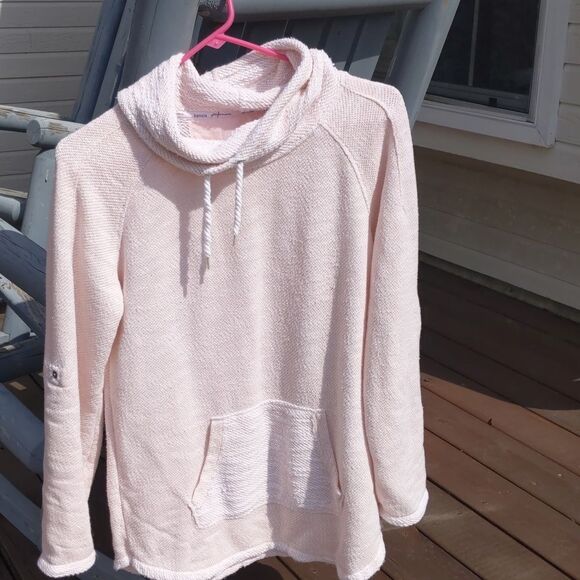 KENSIE Pink Expanded Tie Neck Adjustable Sleeve Slub Nubby Knit Size Small - Picture 2 of 8